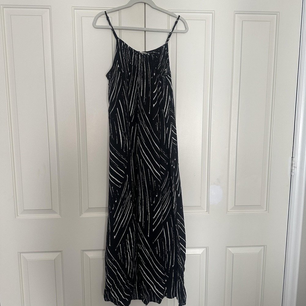 Merona Dress Womens Large Black Stripe‎ Maxi Trapeze Swing Pockets Rayon Summer